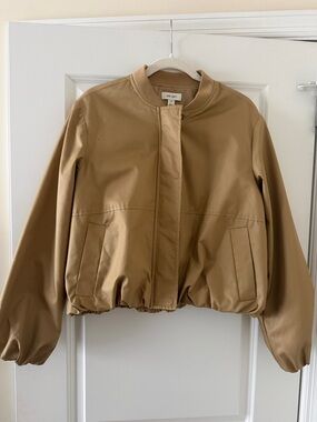 On 34th tan khaki cotton blend bomber jacket sz m medium